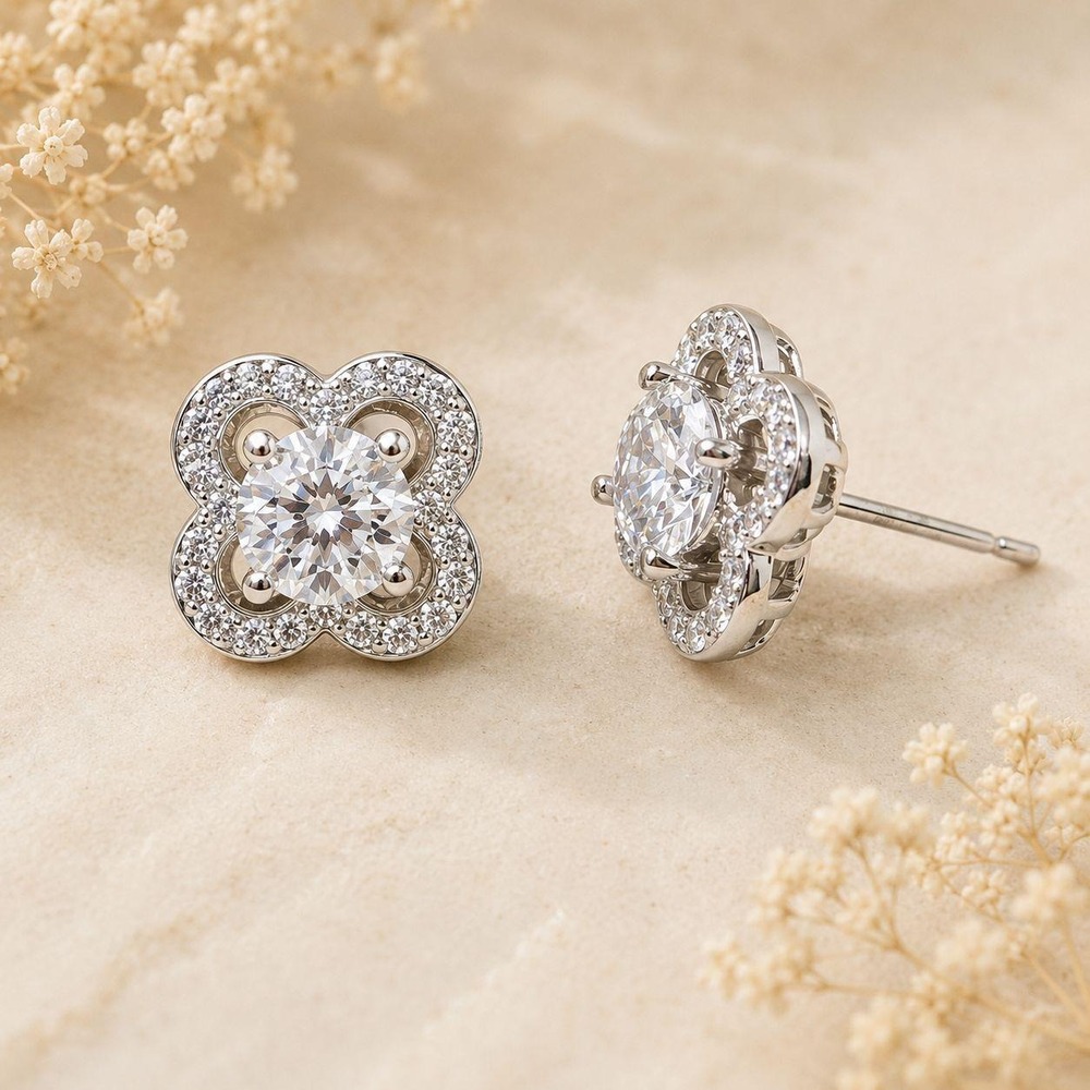 Clover Stud Earrings Made with Swarovski Crystal Sterling Silver Overlay Vintage